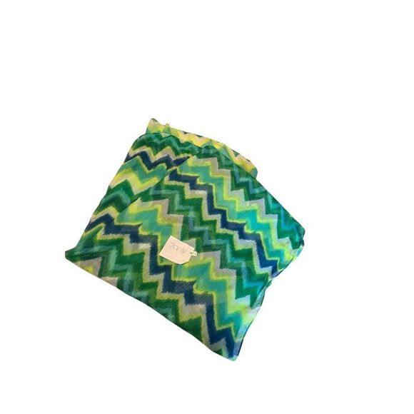 Chevron Patterned Green & Blue Polyester Scarf 75x34 Inches - Picture 6 of 6